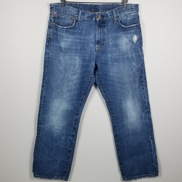 Denim & Supply Ralph Lauren Blue Distressed Denim Slouch Jeans Size 36x30 - Picture 2 of 16